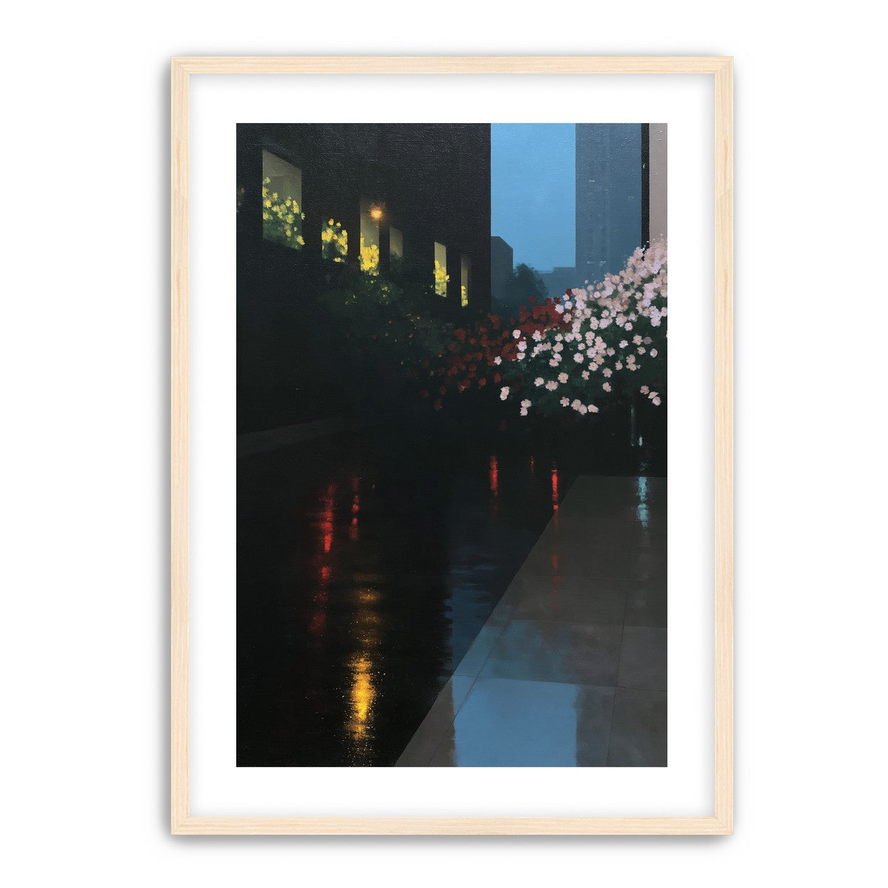 Flowers beside the wet windows