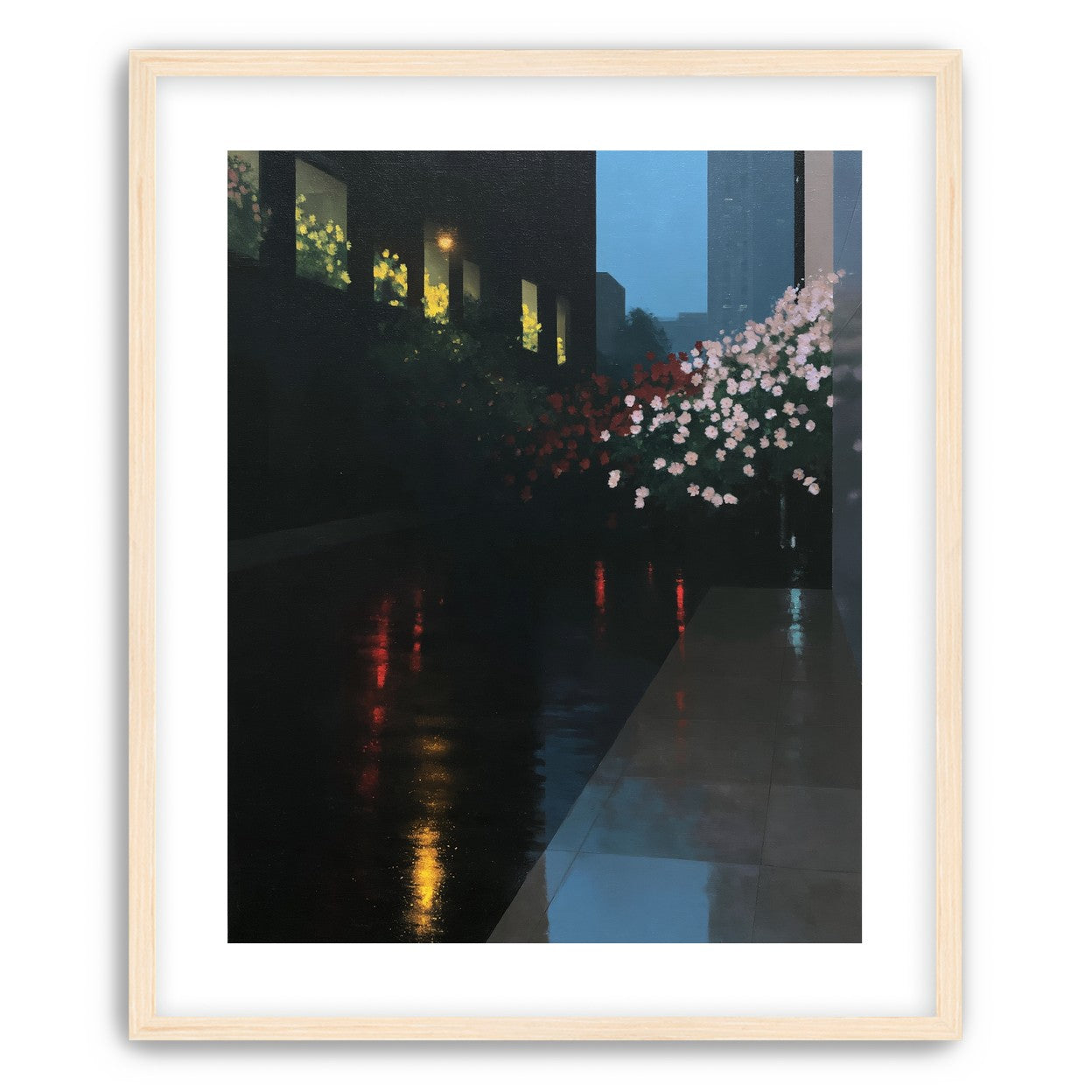 Flowers beside the wet windows