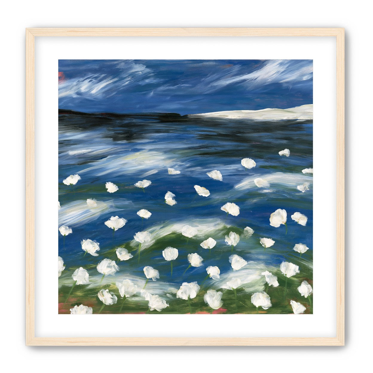 White flowers in blue wind
