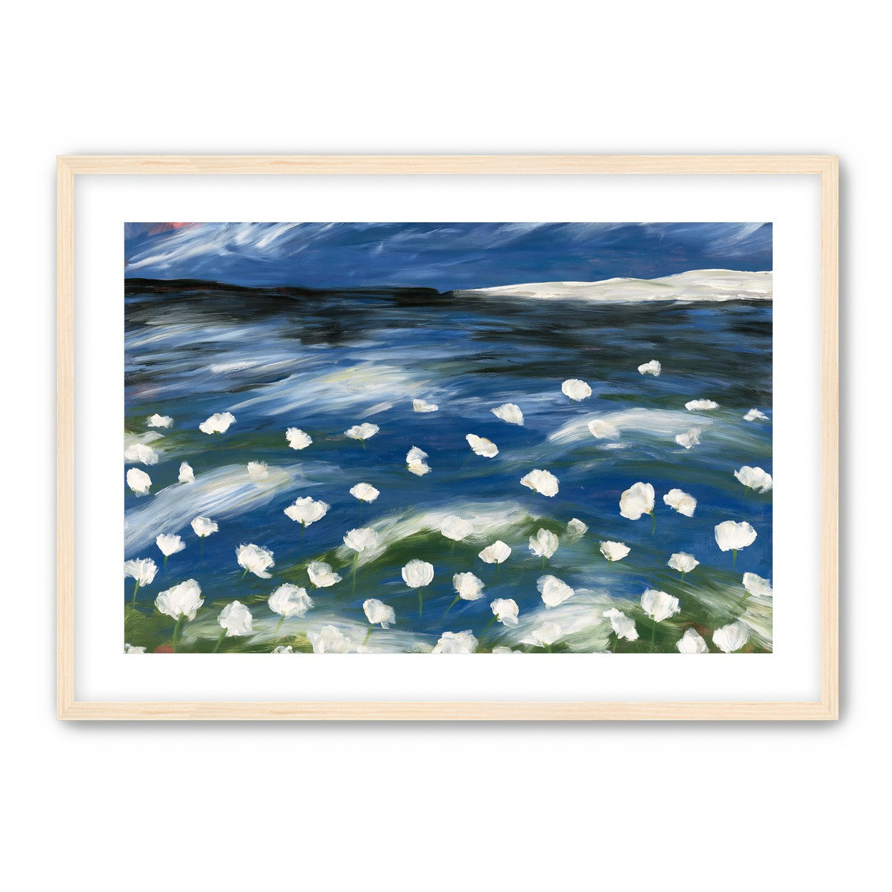 White flowers in blue wind