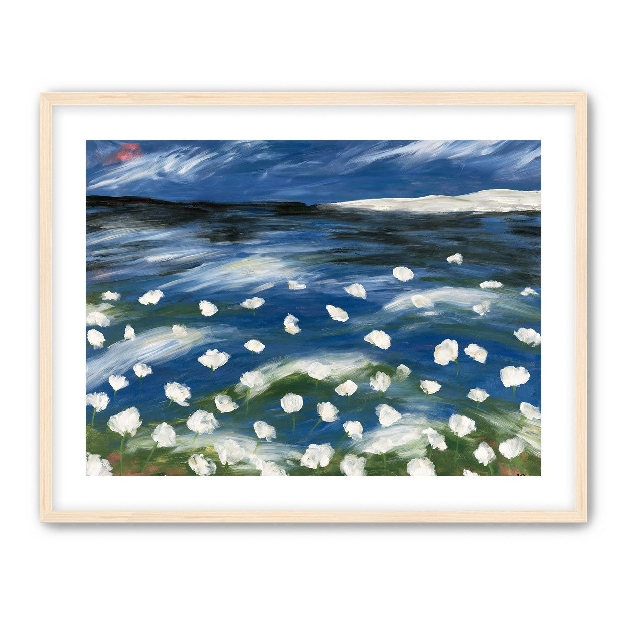 White flowers in blue wind
