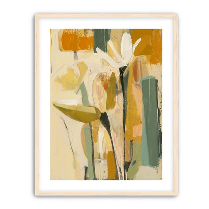 White flower in ochre blocks