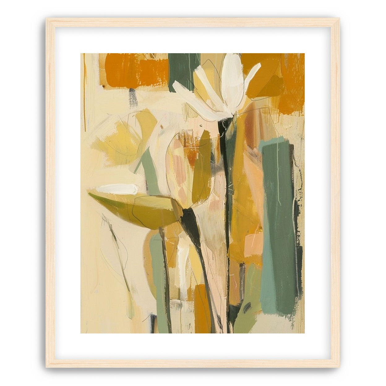 White flower in ochre blocks