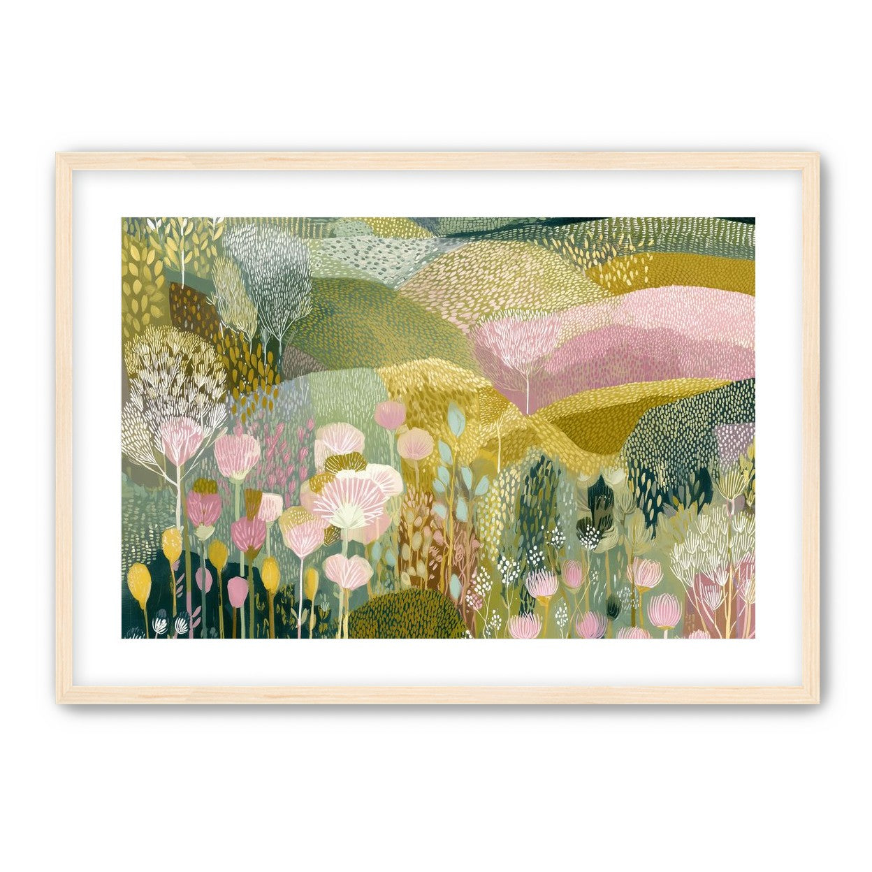 Patterned hills in bloom
