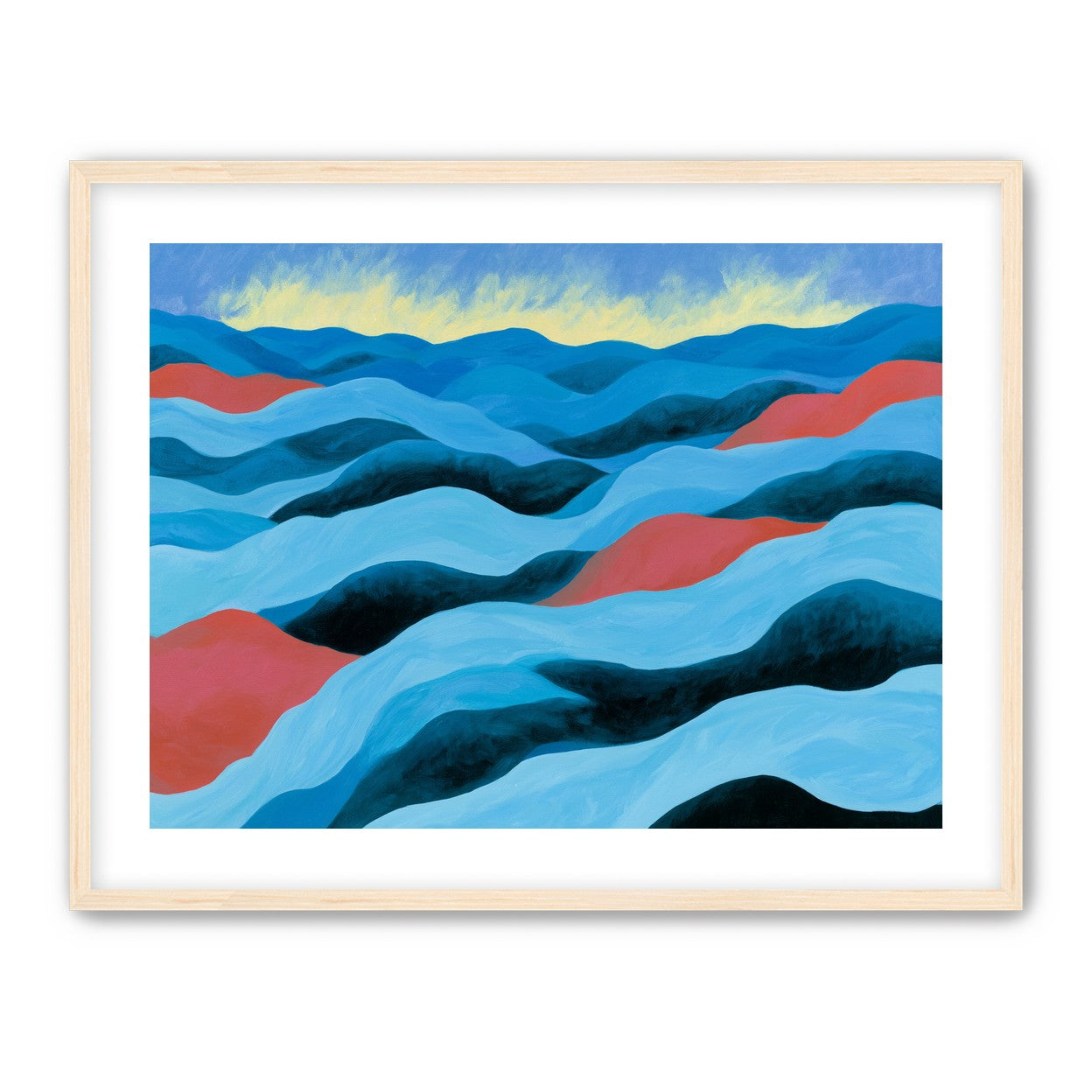 Blue hills under pale sky