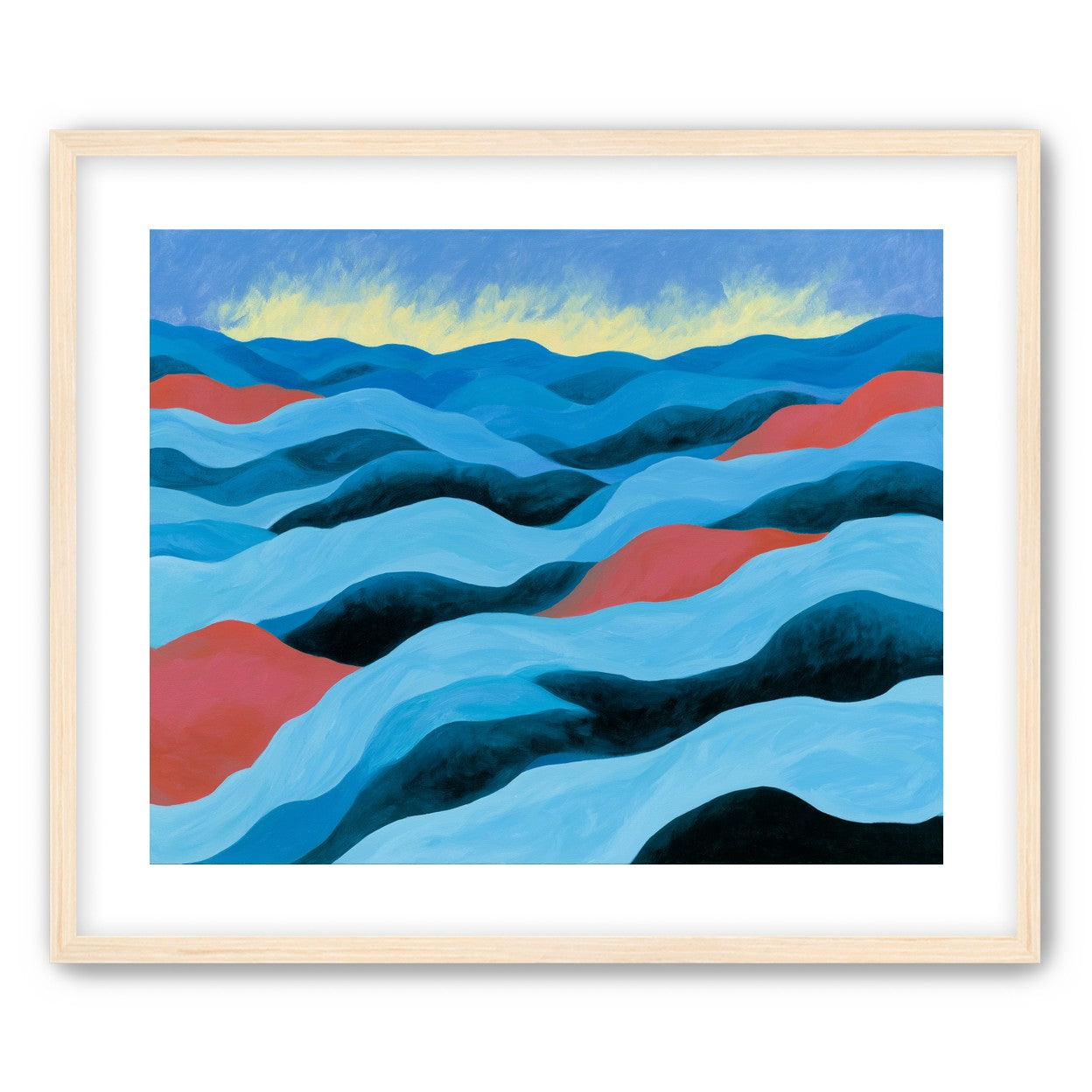Blue hills under pale sky