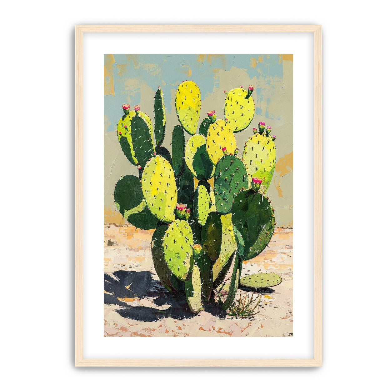 Yellow light on cactus pads