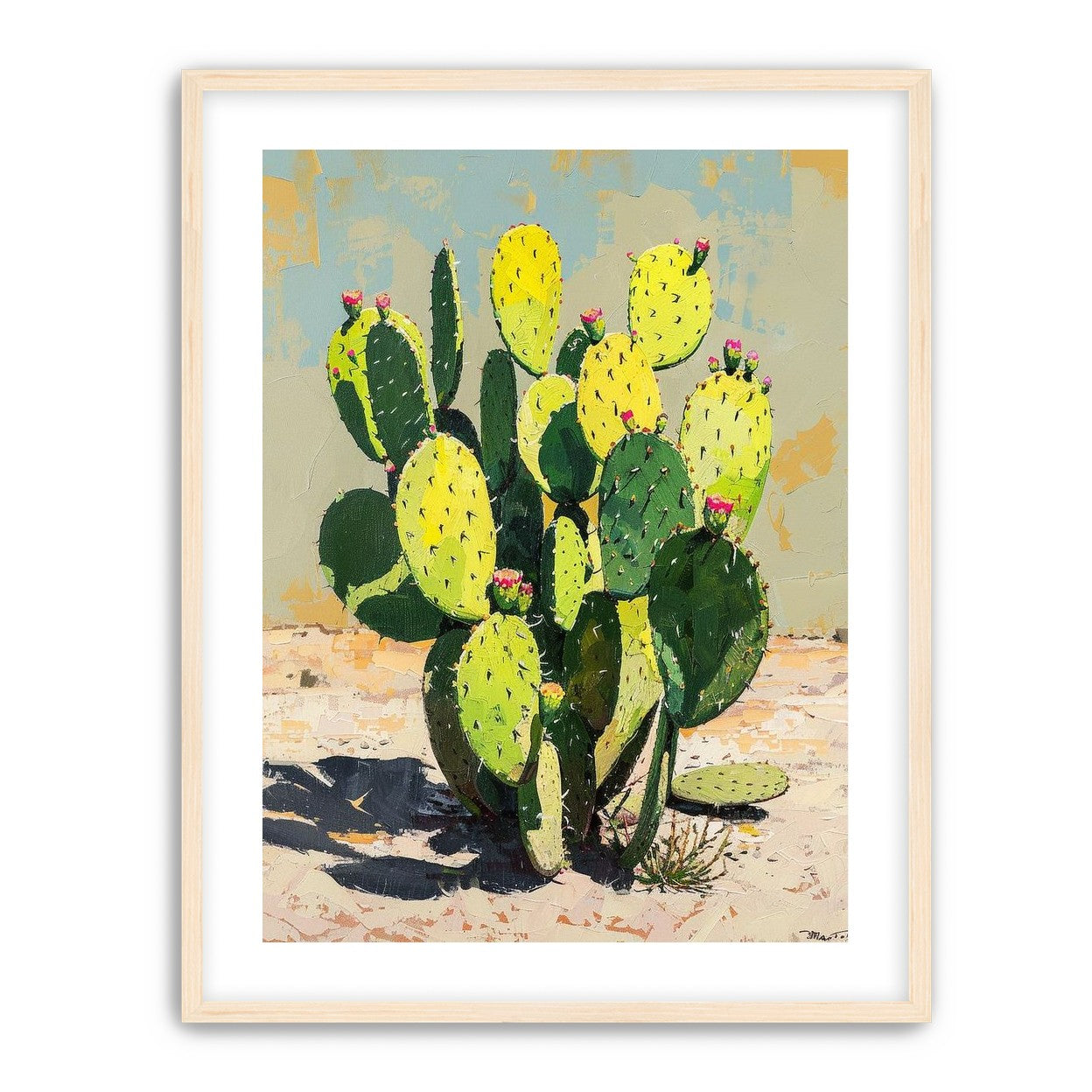 Yellow light on cactus pads