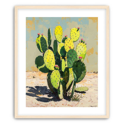 Yellow light on cactus pads