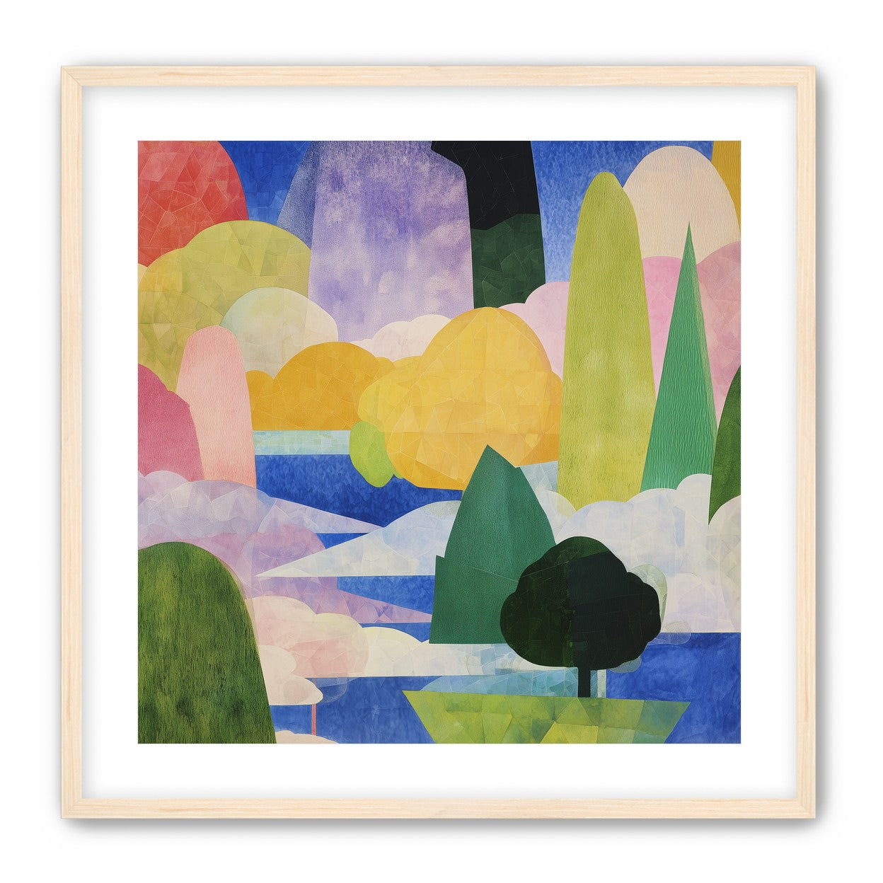 Tall trees over blue water