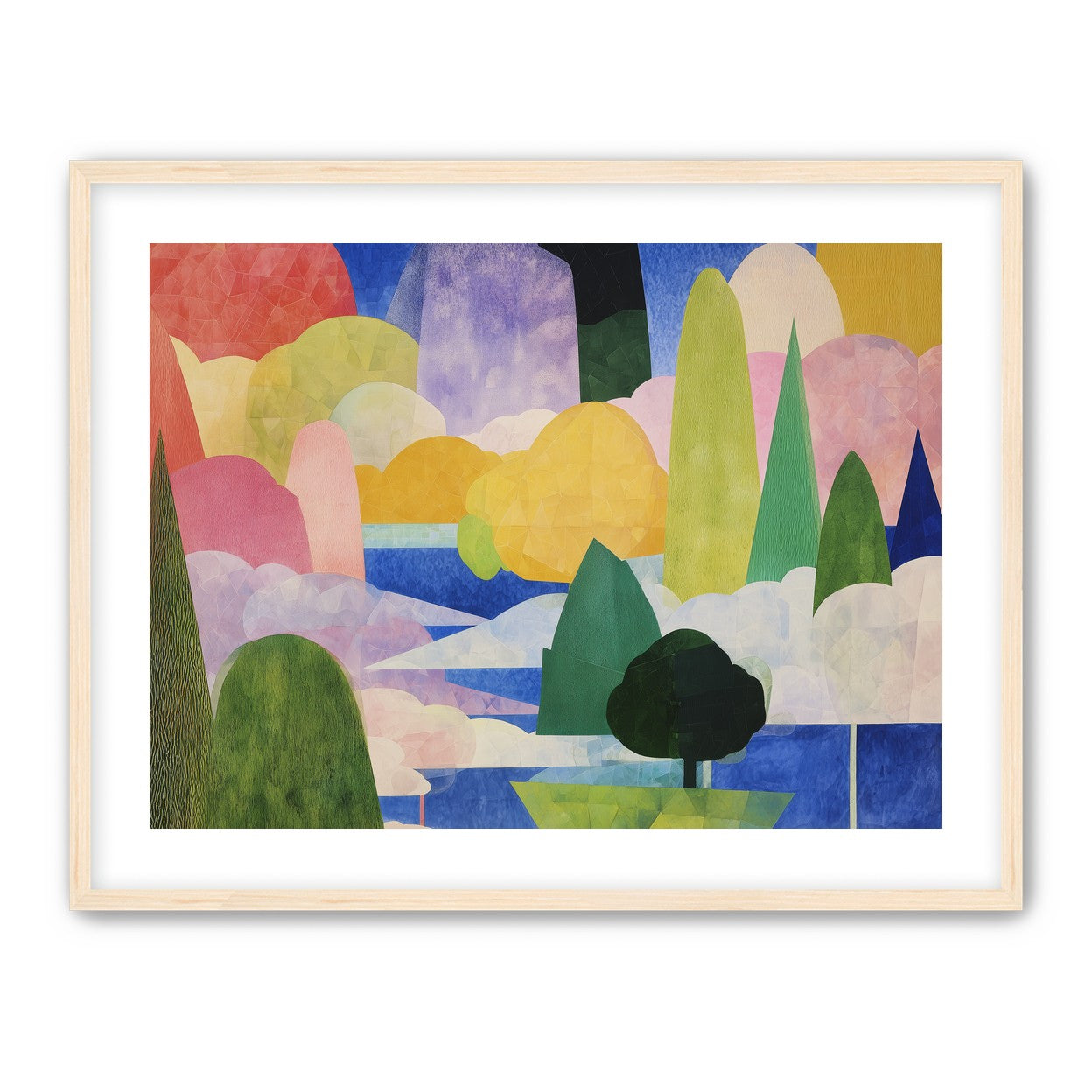 Tall trees over blue water