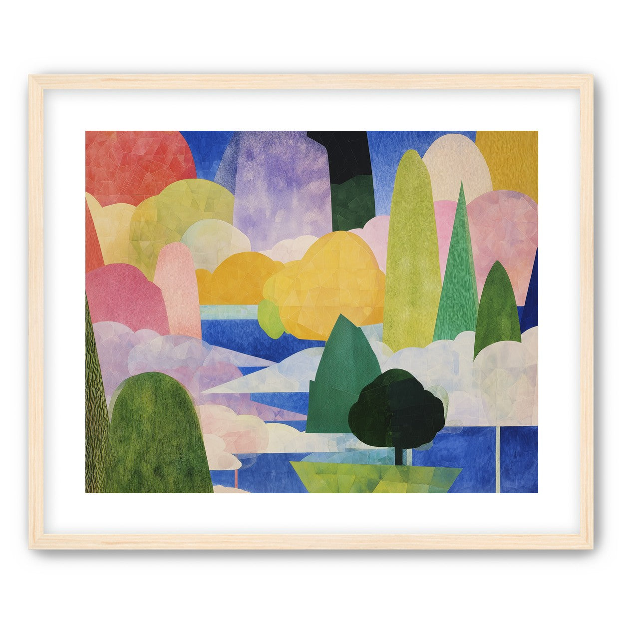 Tall trees over blue water