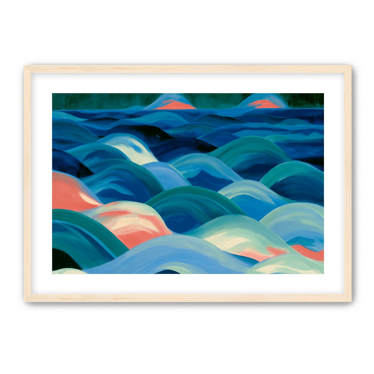 Pink light among blue waves