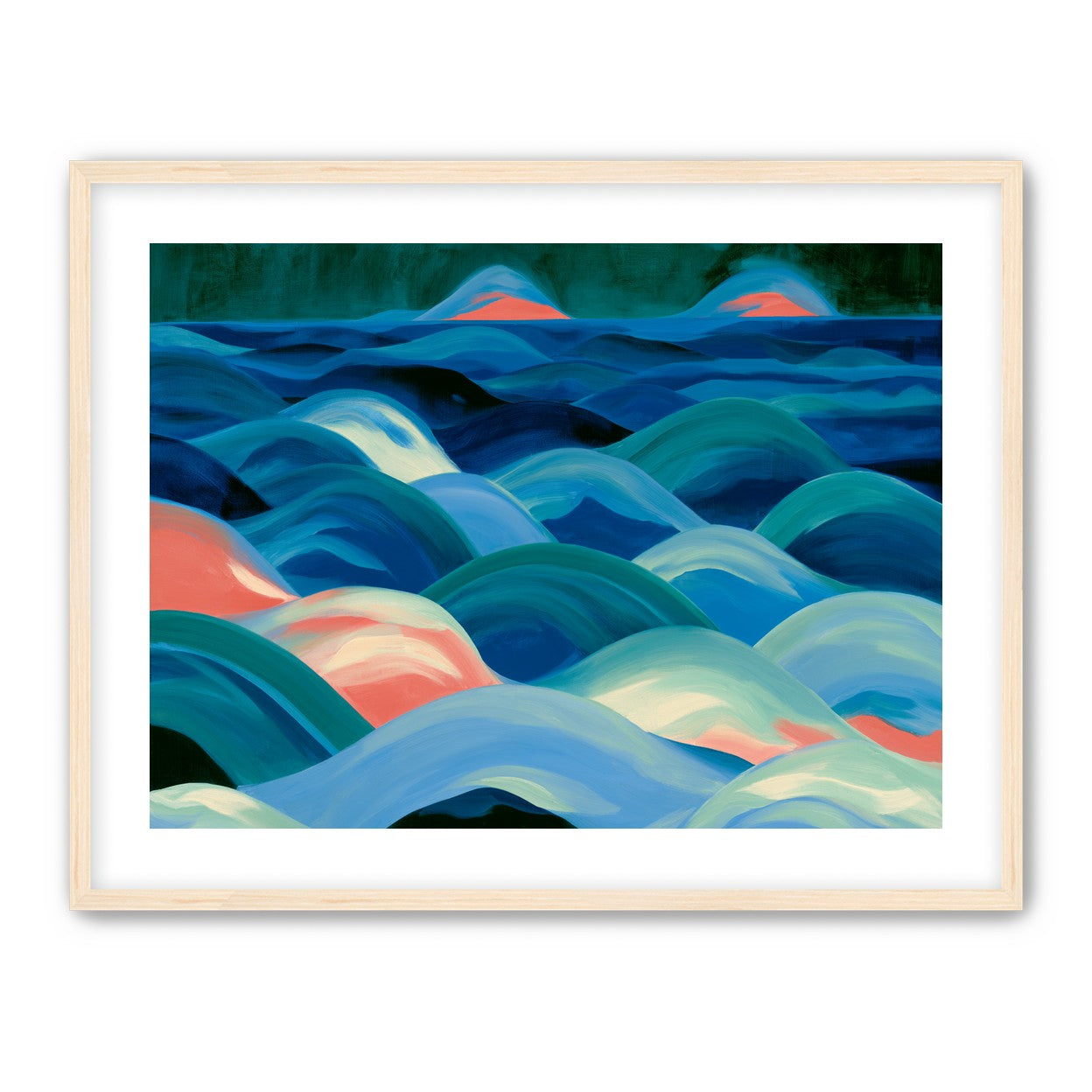 Pink light among blue waves