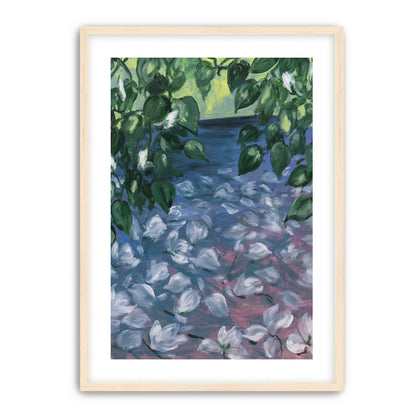 White petals on blue pond