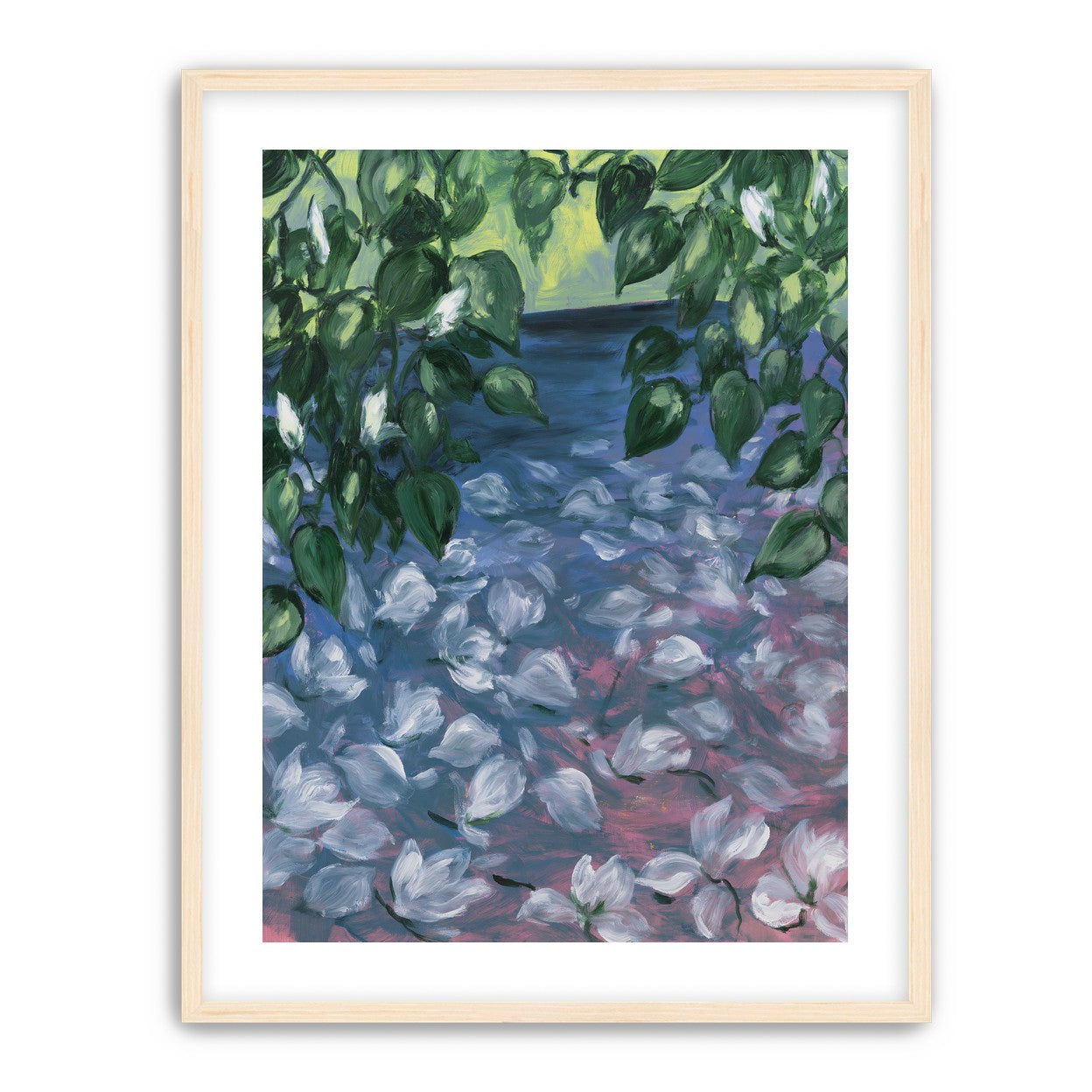 White petals on blue pond