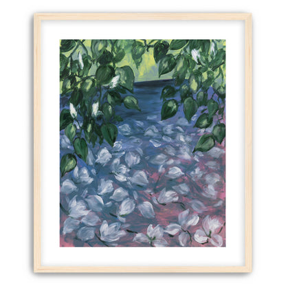 White petals on blue pond