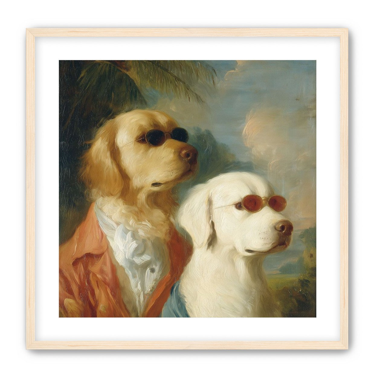 Two dogs in sunglasses