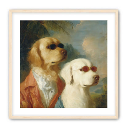 Two dogs in sunglasses