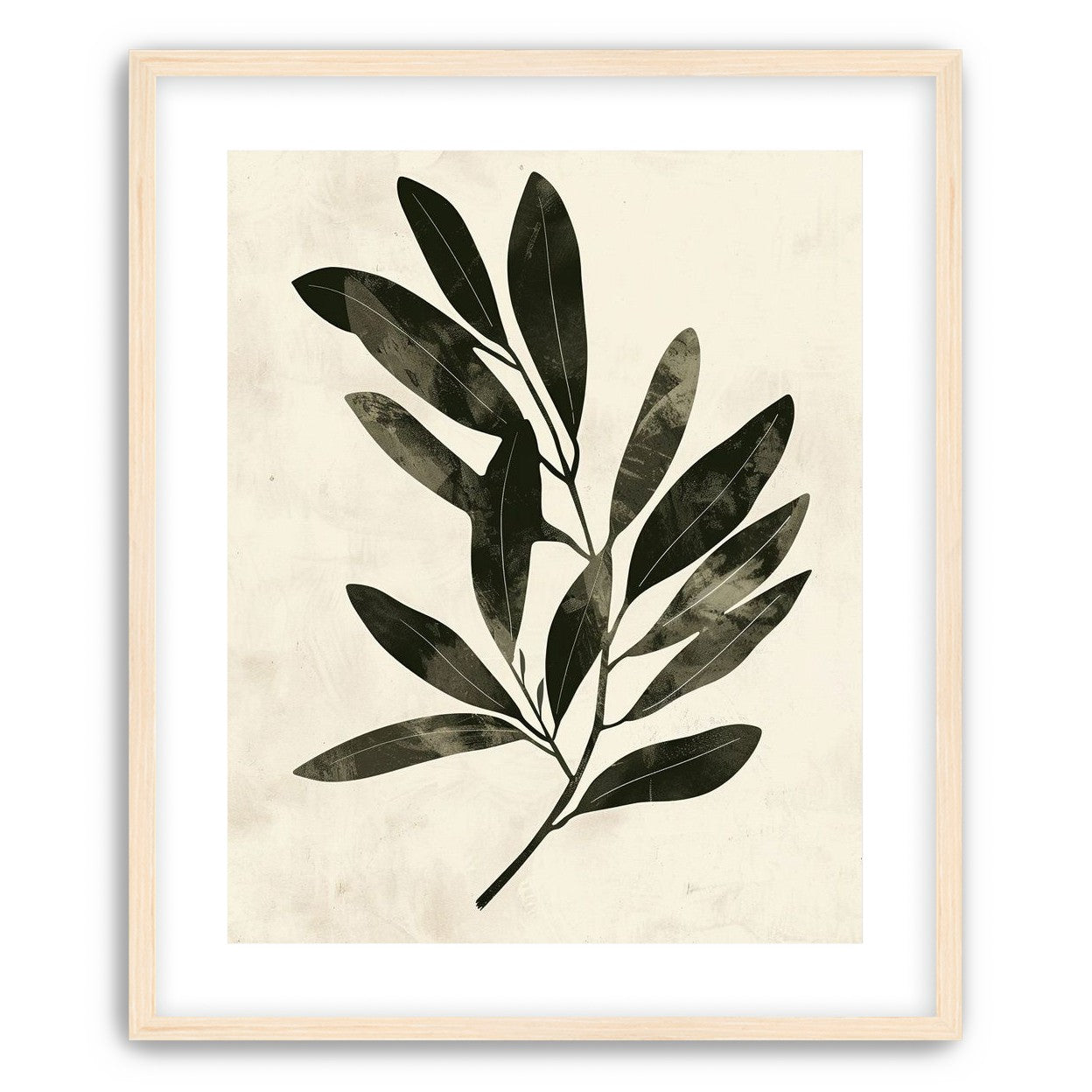 Charcoal leaves on ivory paper