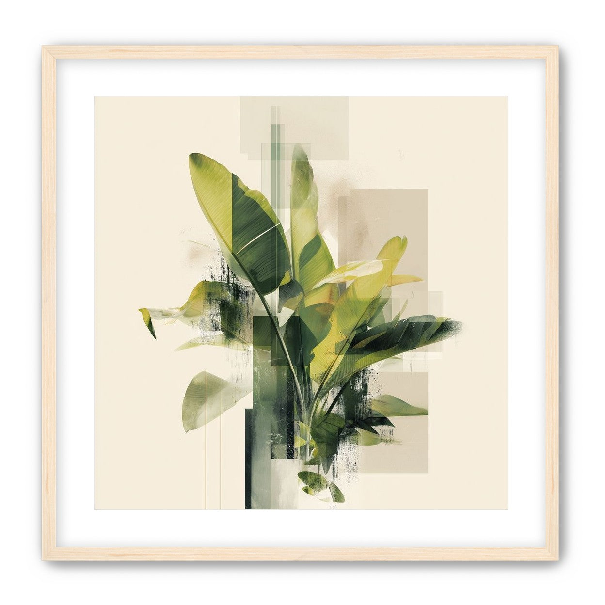 Green leaves among glassy blocks