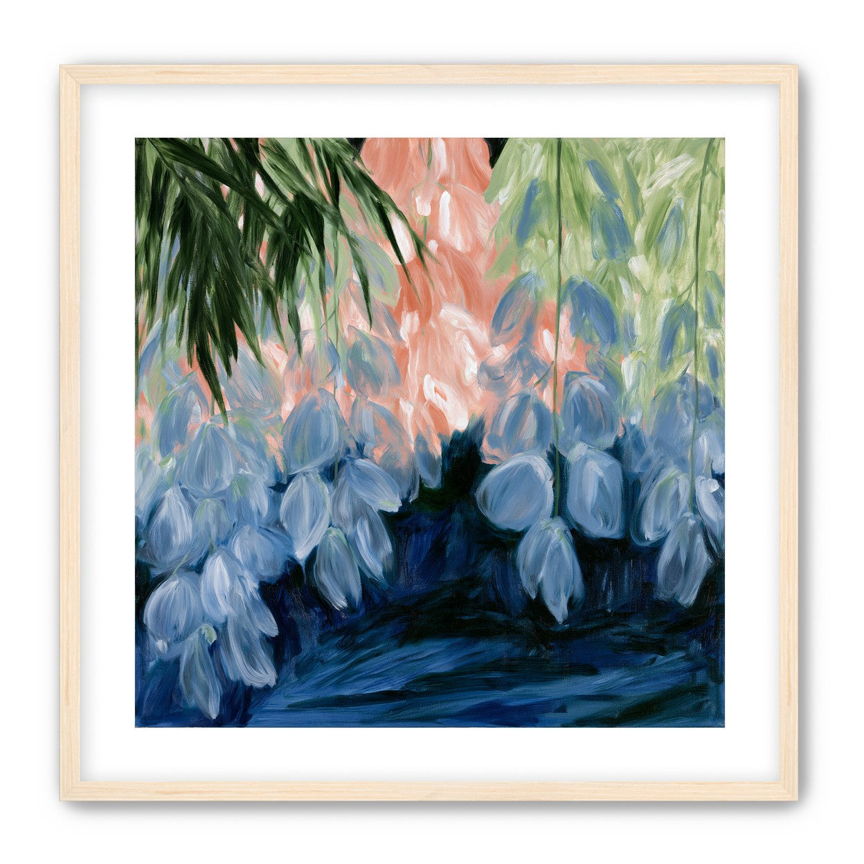 Blue flowers under green leaves