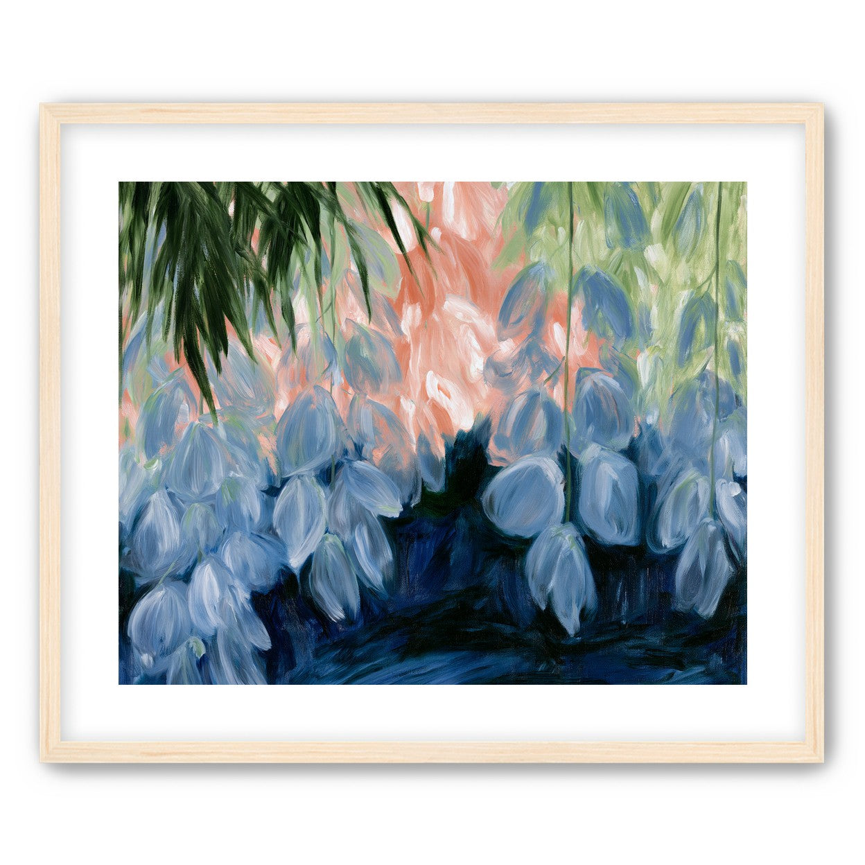 Blue flowers under green leaves
