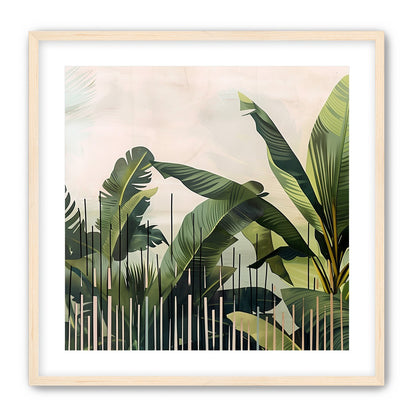 Tropical leaves behind black bars
