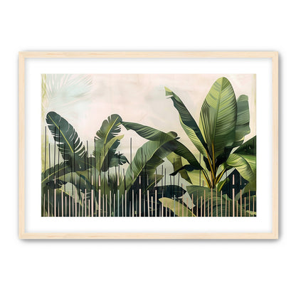 Tropical leaves behind black bars