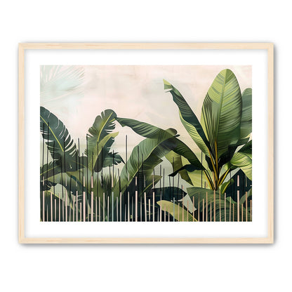Tropical leaves behind black bars