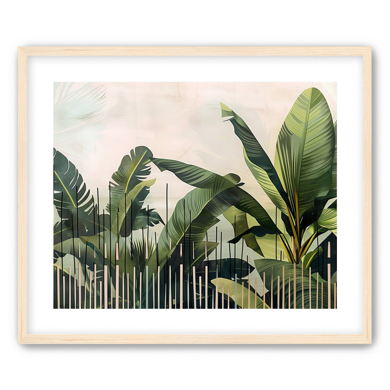 Tropical leaves behind black bars