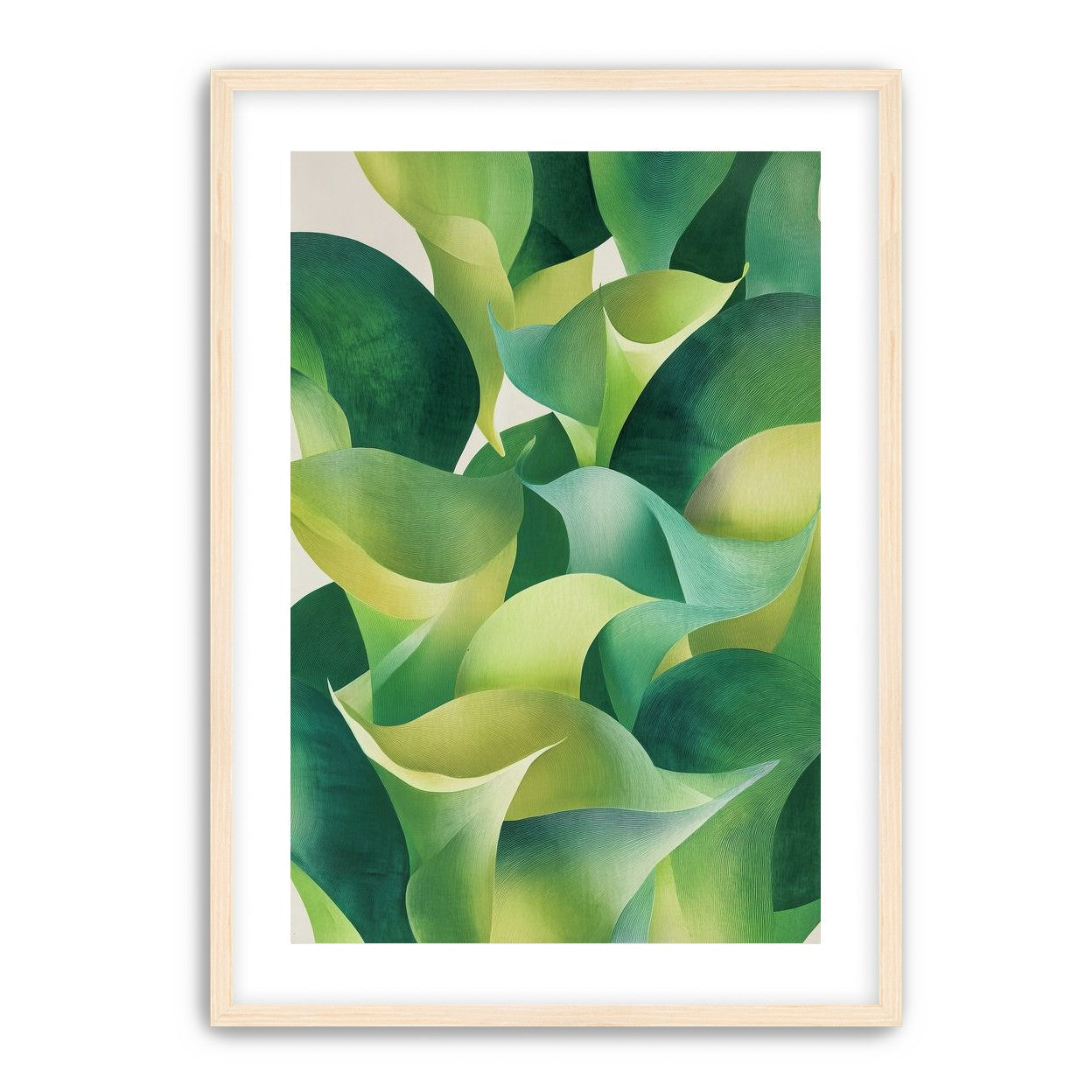 Overlapping curled green leaves