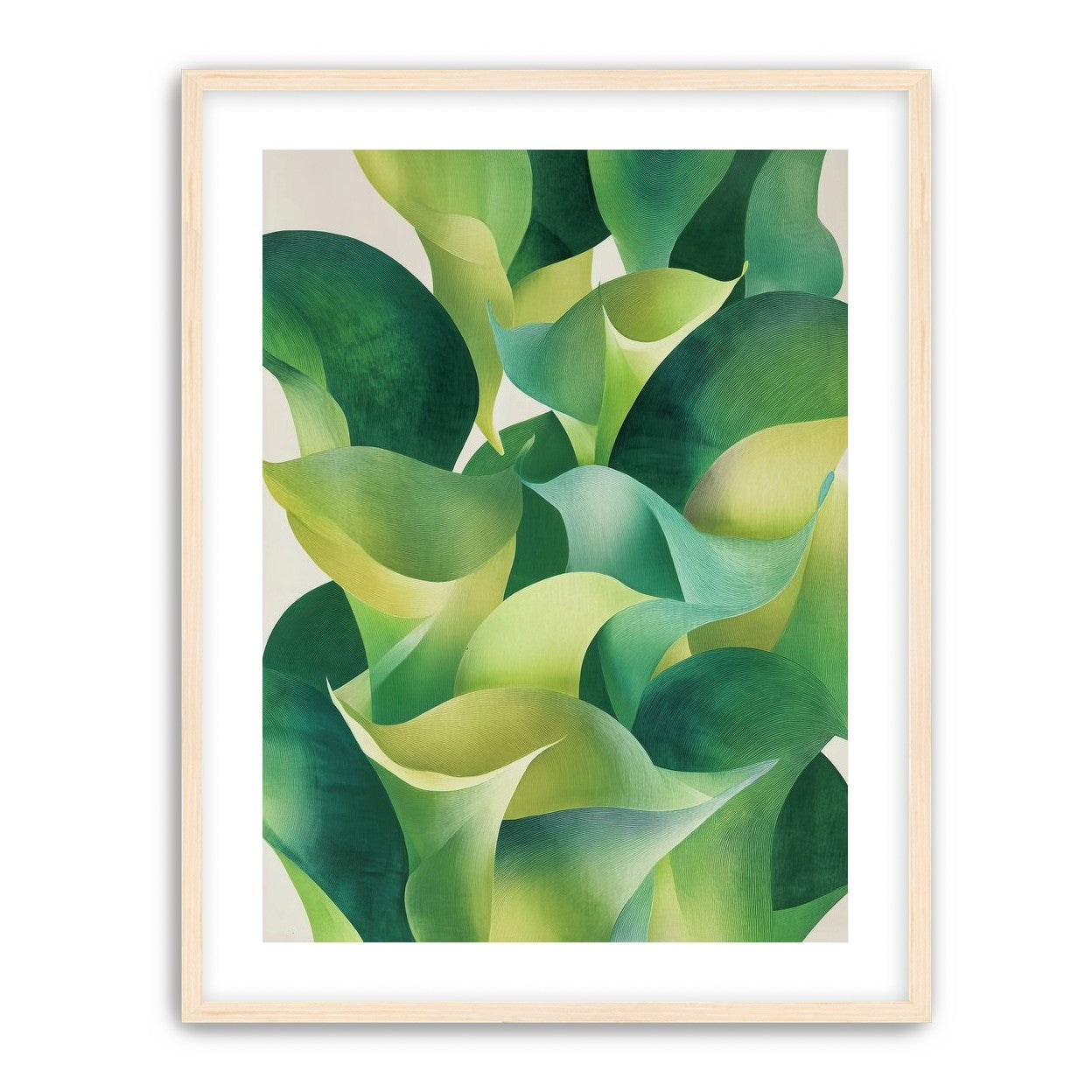 Overlapping curled green leaves