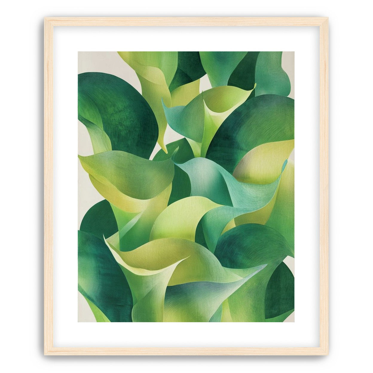 Overlapping curled green leaves