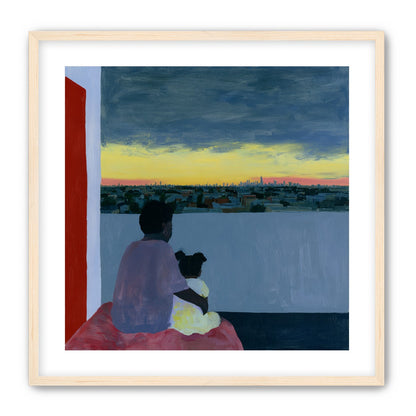 City lights beyond the parapet