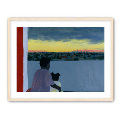 City lights beyond the parapet