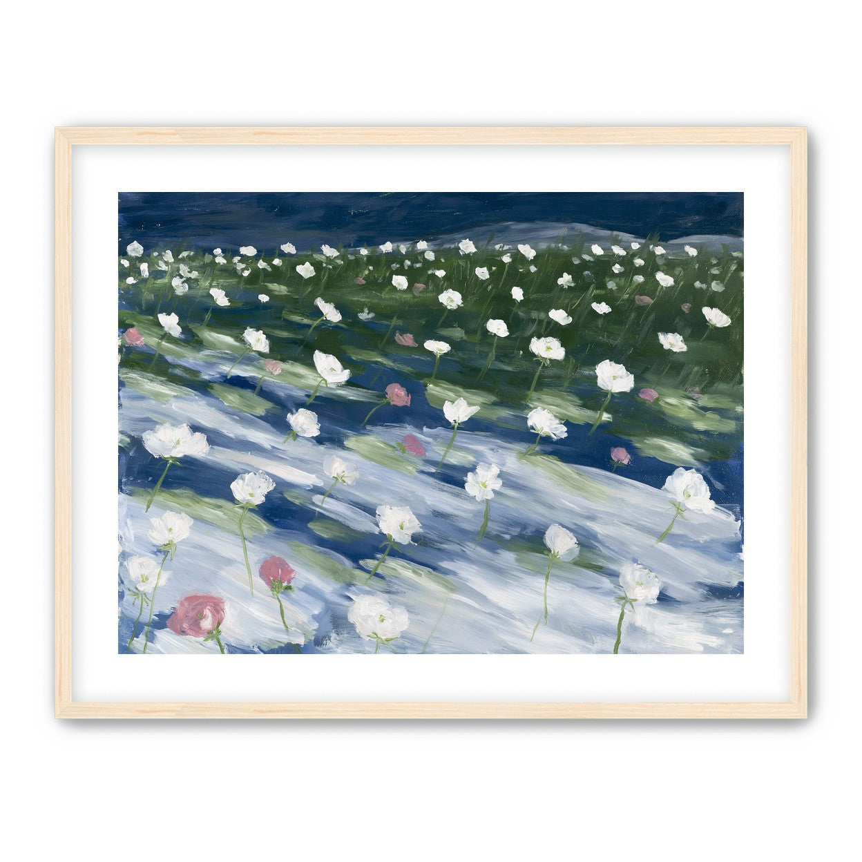 White flowers in wind streaks