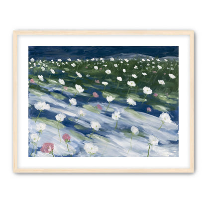 White flowers in wind streaks