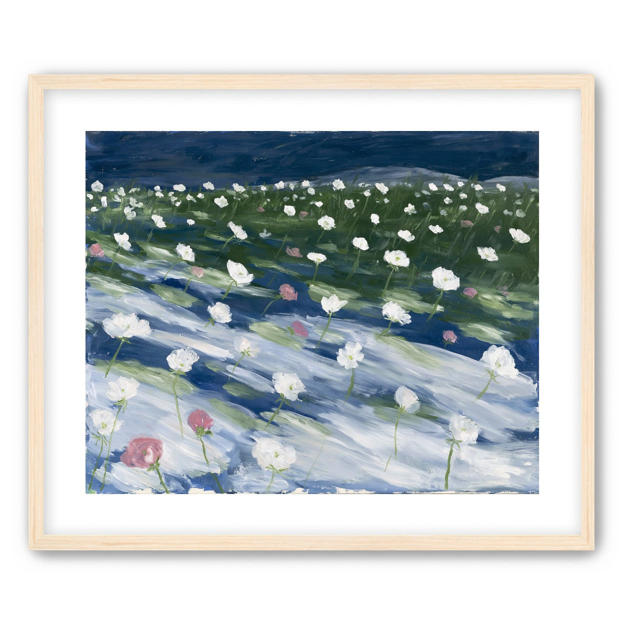 White flowers in wind streaks