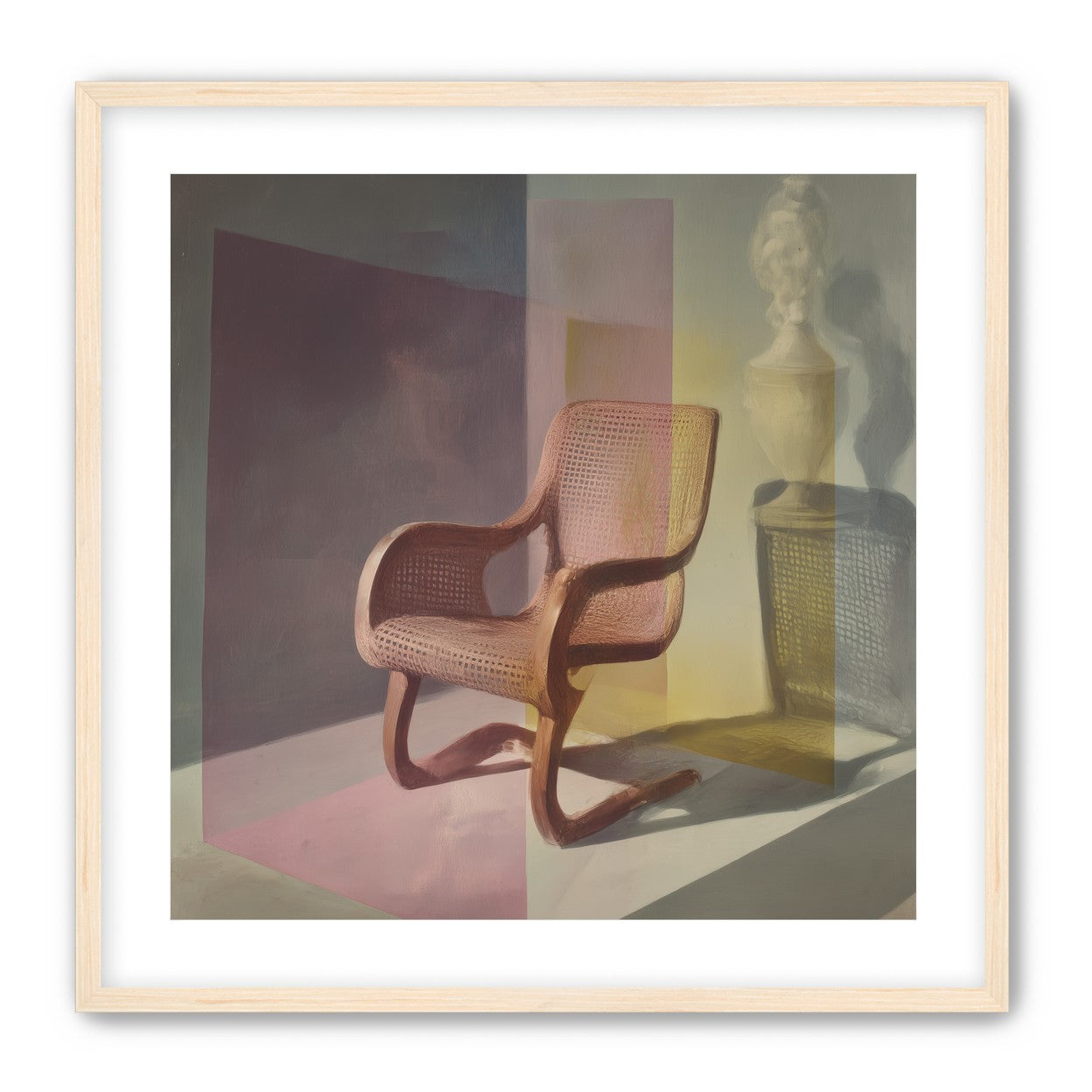 Cane chair within color panes