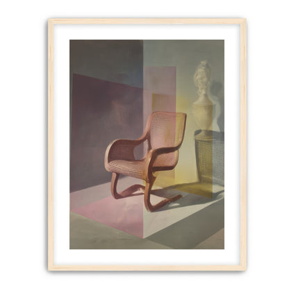 Cane chair within color panes