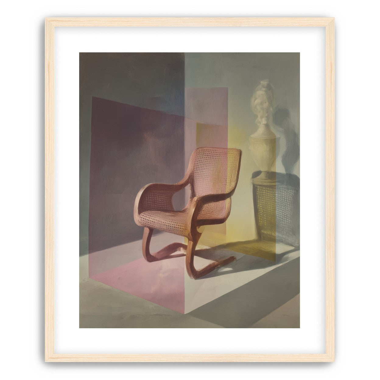 Cane chair within color panes
