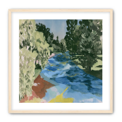 Blue bend under pines