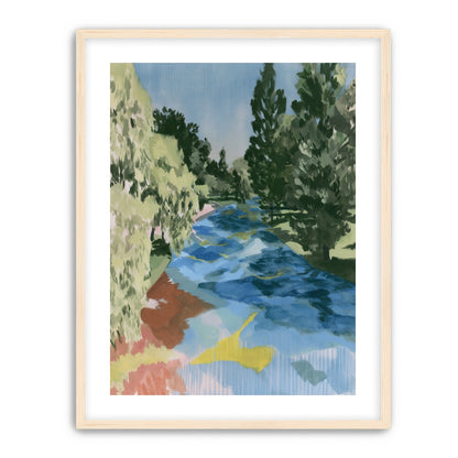 Blue bend under pines