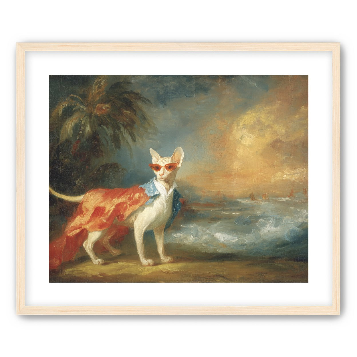 Sunglasses cat at the shore
