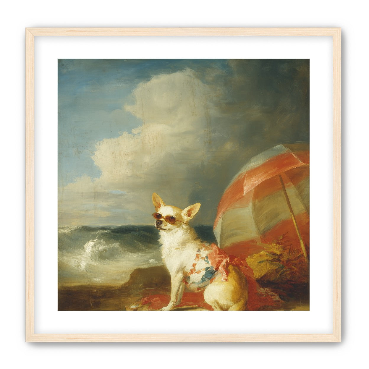 Red shade over seaside dog