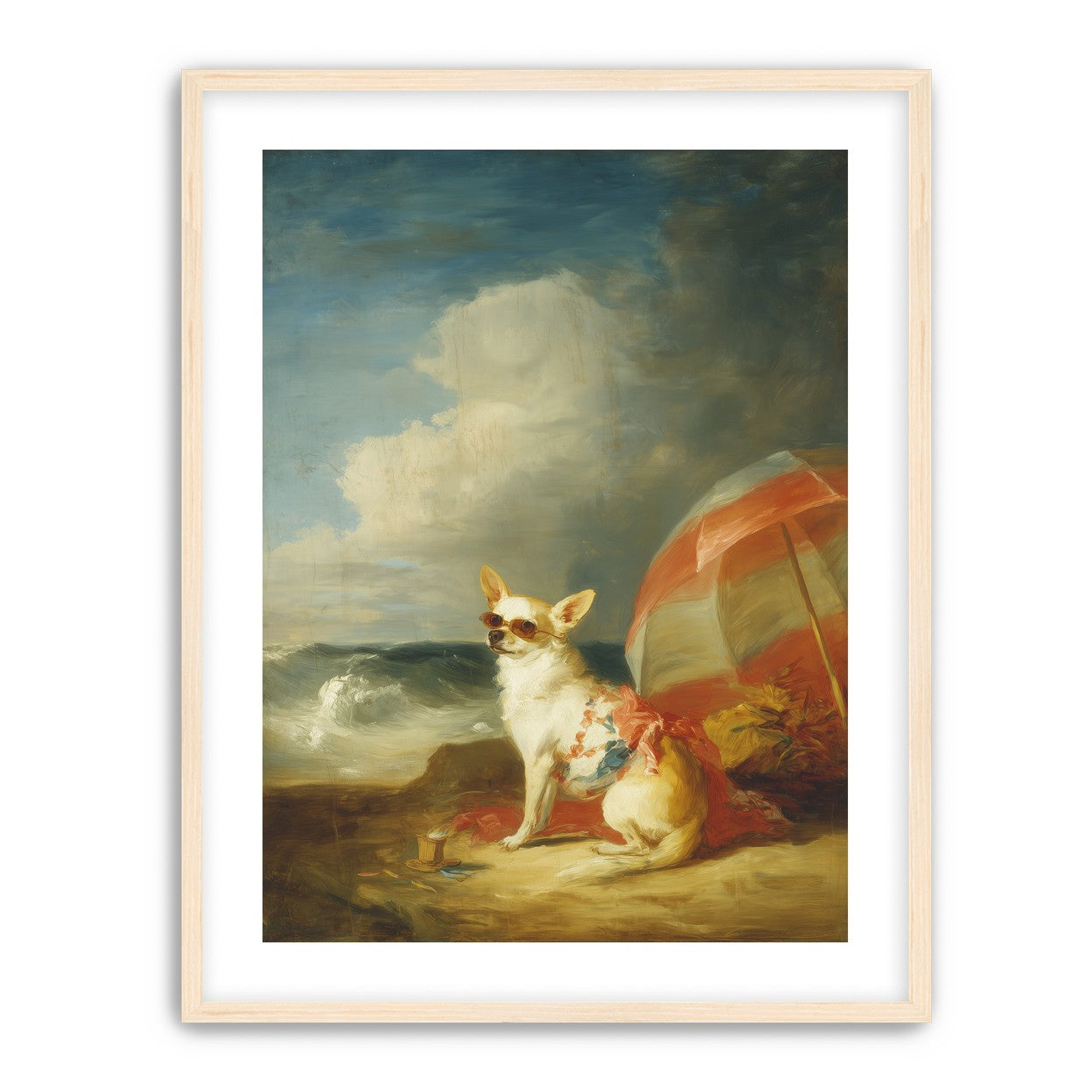 Red shade over seaside dog