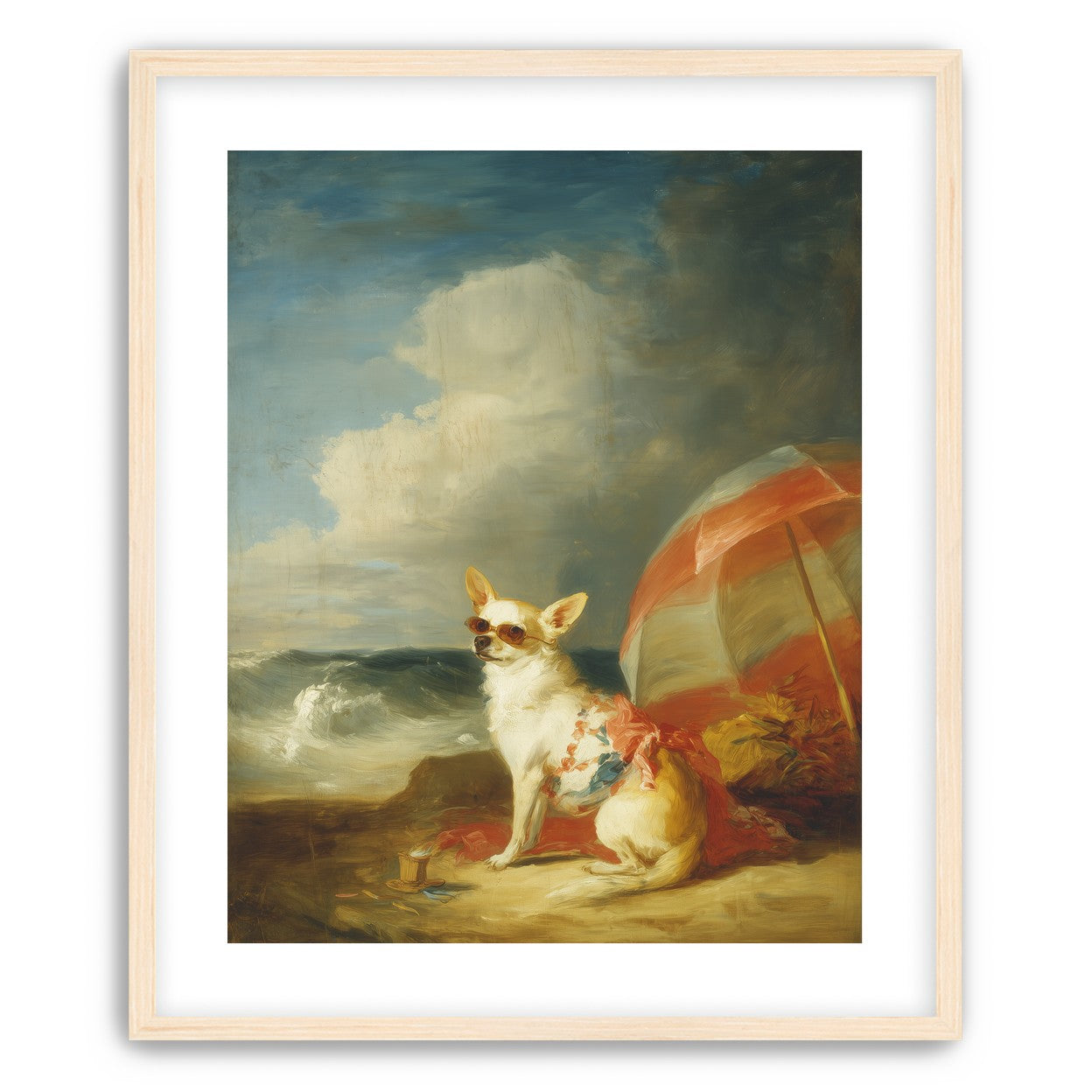 Red shade over seaside dog