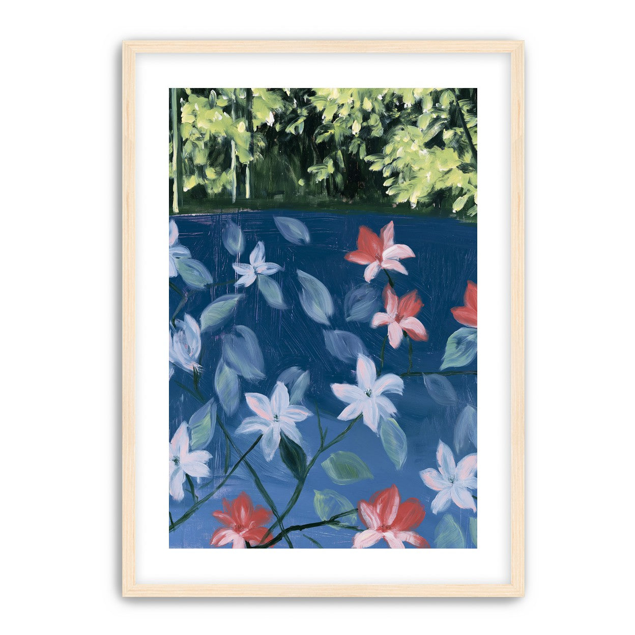 Coral flowers on dark water
