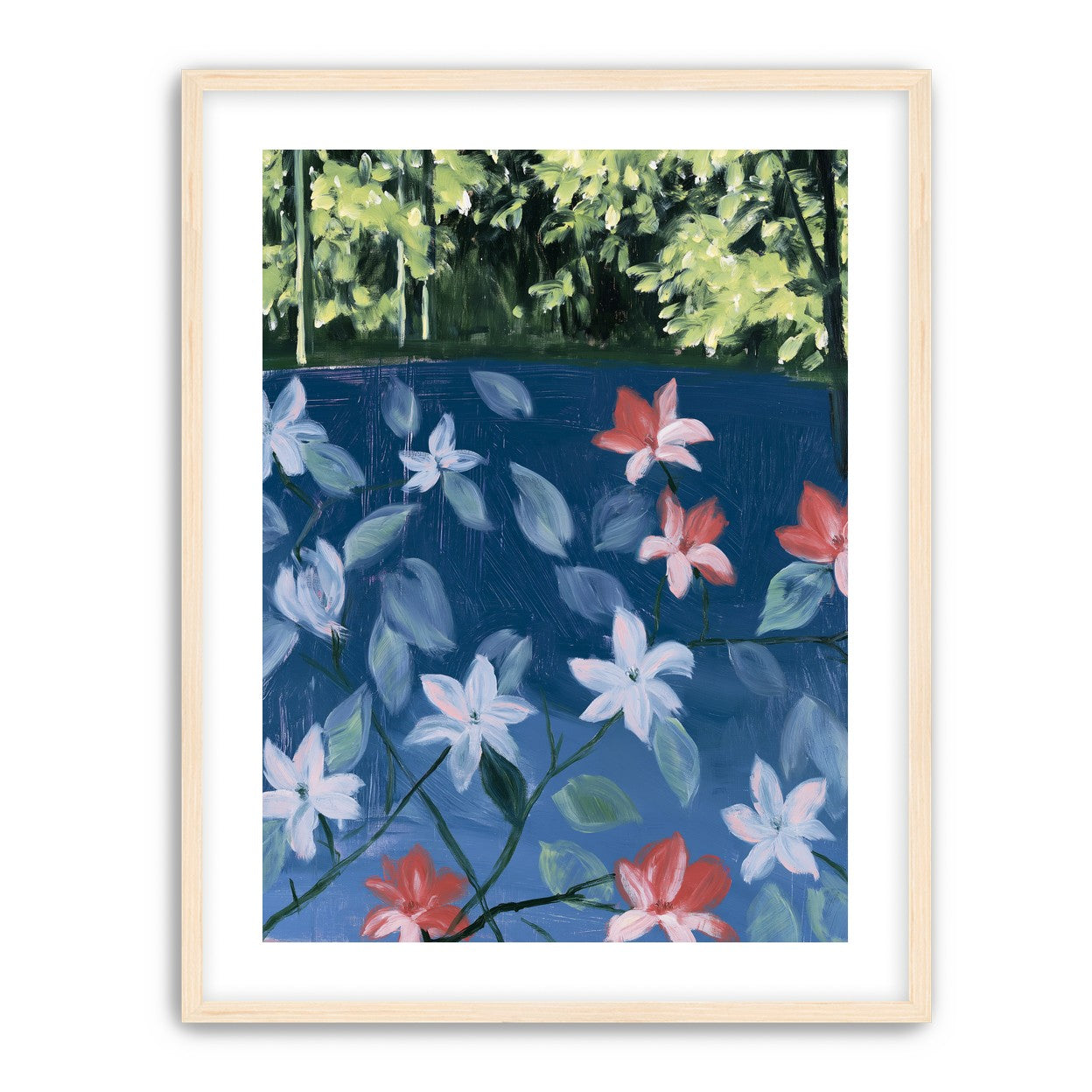 Coral flowers on dark water